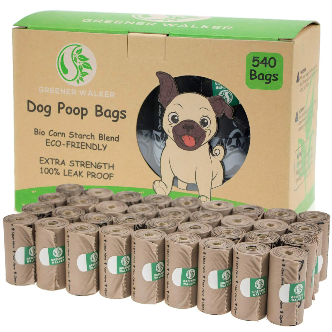 GREENER WALKER Poop Bags for Dog Waste-540 Bags. Extra Thick Strong. 100% Leak Proof Dog waste Bags (Brown)